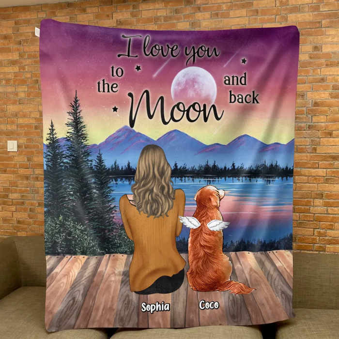 Personalized Pet Mom/Dad Quilt/Fleece Throw Blanket - Up to 3 Pets - Gift Idea For Dog/Cat/Rabbit Lover - I Love You To The Moon And Back