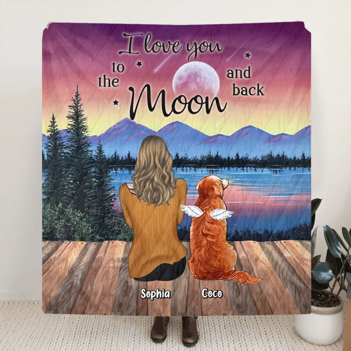 Personalized Pet Mom/Dad Quilt/Fleece Throw Blanket - Up to 3 Pets - Gift Idea For Dog/Cat/Rabbit Lover - I Love You To The Moon And Back