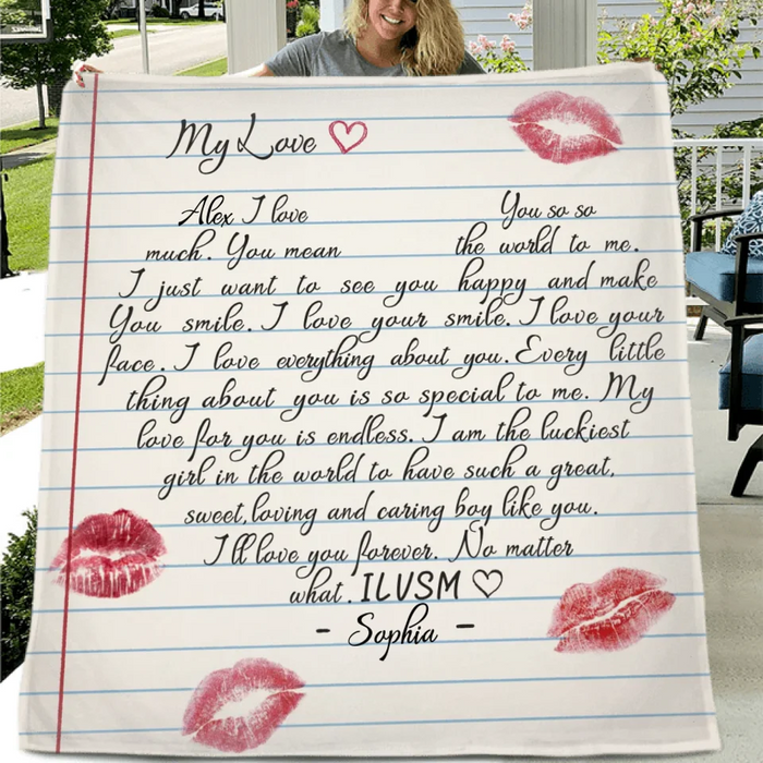 Personalized Love Letter Fleece Throw Blanket/Quilt - Gift Idea For Husband/BoyFriend - You Mean The World To Me