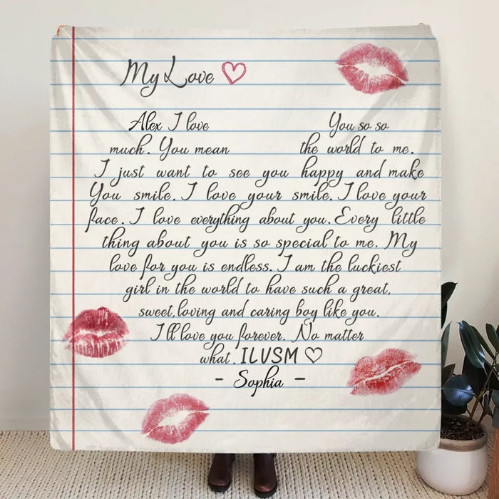 Personalized Love Letter Fleece Throw Blanket/Quilt - Gift Idea For Husband/BoyFriend - You Mean The World To Me