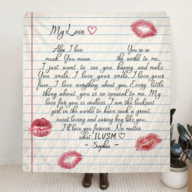 Personalized Love Letter Fleece Throw Blanket/Quilt - Gift Idea For Husband/BoyFriend - You Mean The World To Me