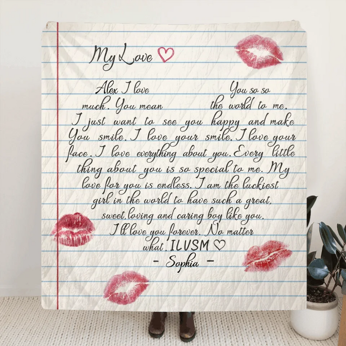Personalized Love Letter Fleece Throw Blanket/Quilt - Gift Idea For Husband/BoyFriend - You Mean The World To Me