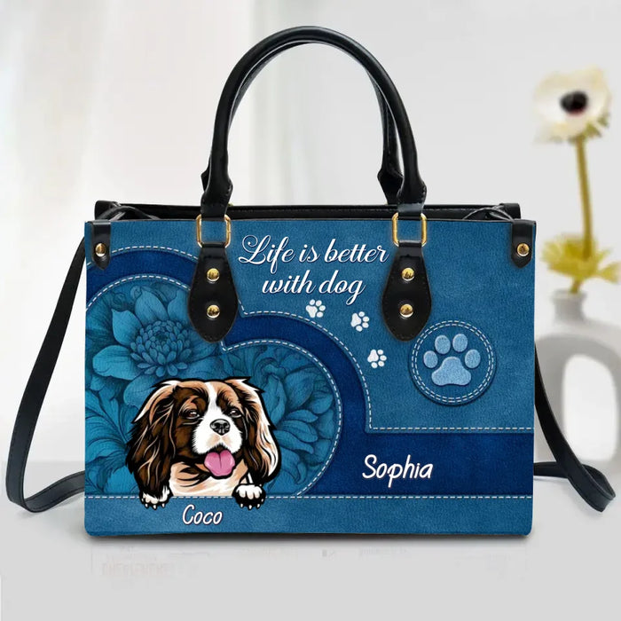 Personalized Dog Mom PU Leather Handbag With Long Straps - Up to 3 Dogs - Mother's Day Gift Idea For Dog Lovers