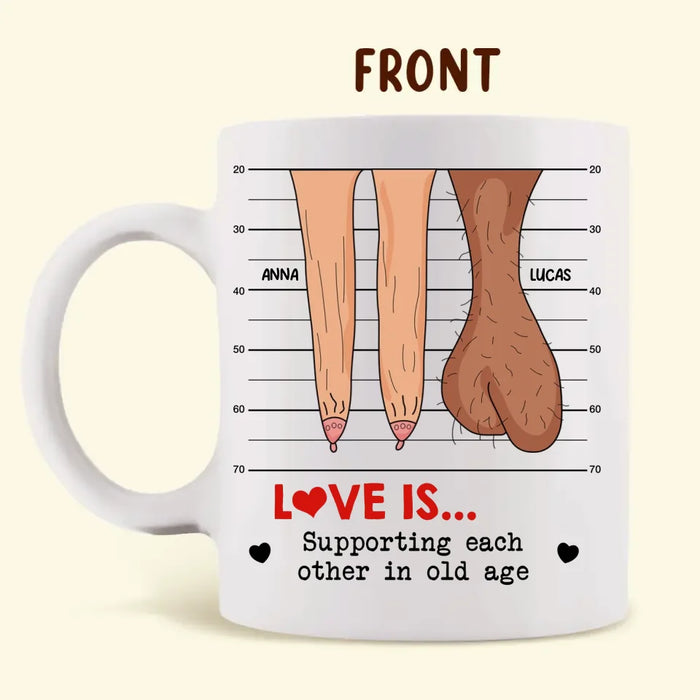 Personalized Couple White Coffee Mug - Love Is Supporting Each Other In Old Age - Valentine Gift Idea For Couple
