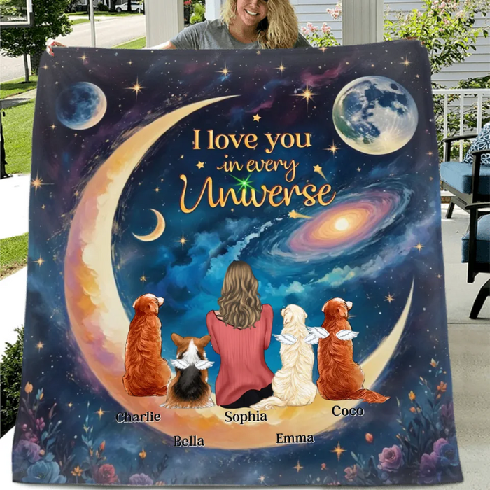 Personalized Pet Mom/Dad Quilt/Fleece Throw Blanket - Up to 4 Pets - I Love You In Every Universe