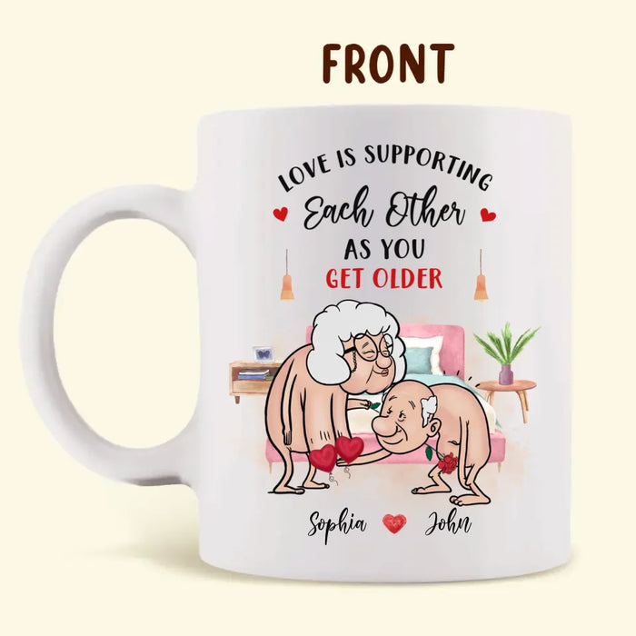 Personalized Old Couple Coffee Mug - Gift Idea For Couple - Love Is Supporting Each Other As You Get Older