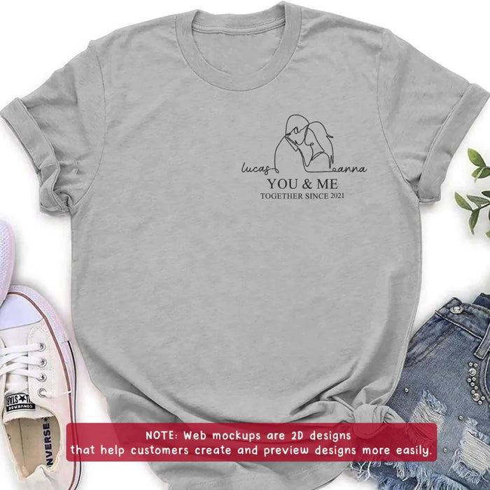 Personalized Couple Portrait Embroidered T-shirt/Sweater/Hoodie - Photo To Line Drawing - Valentine's Day/Anniversary Gift Idea For Couple - You & Me Together Since