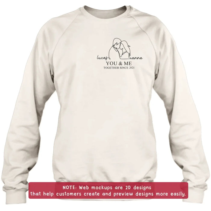 Personalized Couple Portrait Embroidered T-shirt/Sweater/Hoodie - Photo To Line Drawing - Valentine's Day/Anniversary Gift Idea For Couple - You & Me Together Since