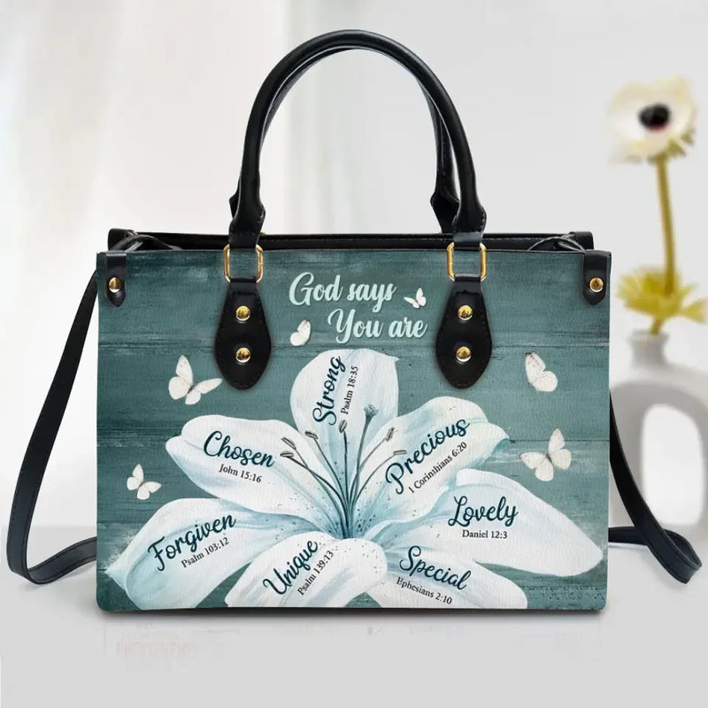 Personalized God Says You Are PU Leather Handbag With Long Straps - Mother's Day Gift Idea For Grandma/Mom/Daughter