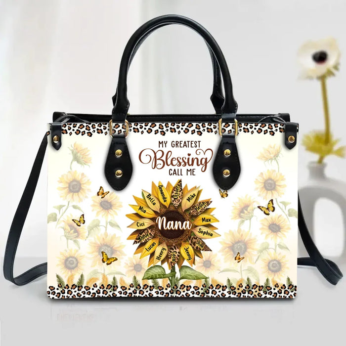 Personalized Grandma Sunflower PU Leather Handbag With Long Straps - Gift For Grandma/Mom - My Greatest Blessings Call Me Nana