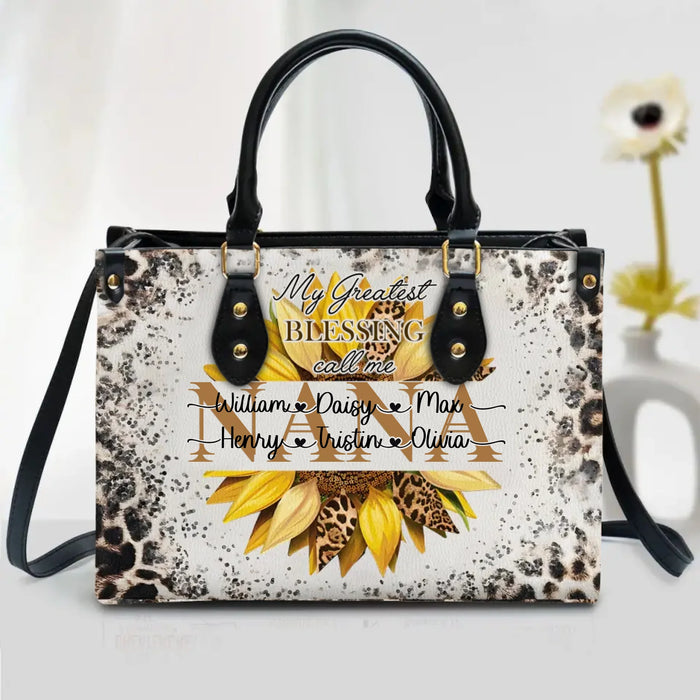 Custom Grandma Leather Handbag With Long Straps - Mother's Day Gift Idea To Mom/Grandma