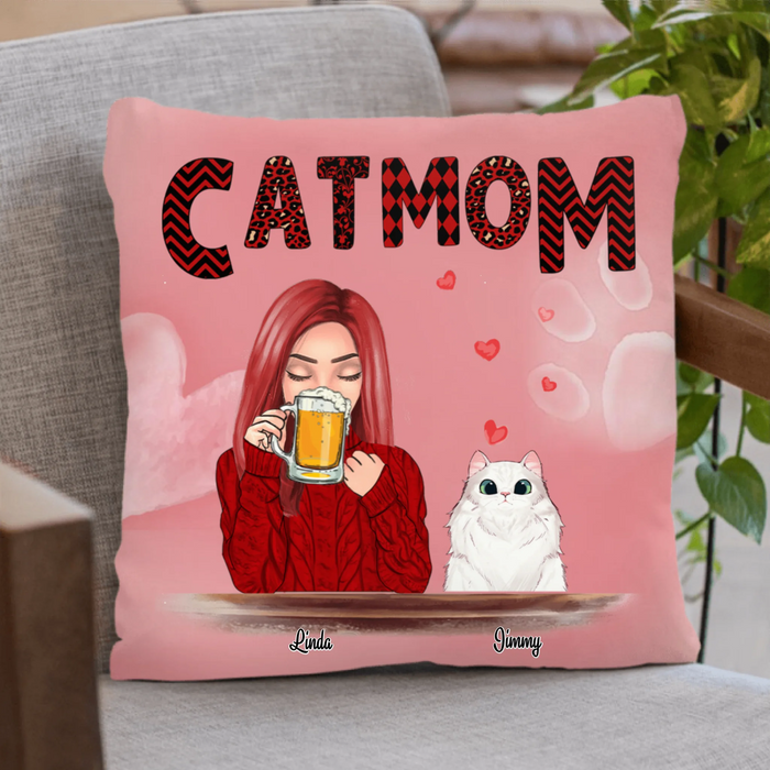Personalized Pet Mom Pillow Cover - Best Gift Idea For Dog/Cat Lovers - Pet Mom With Beer and Up to 4 Pets