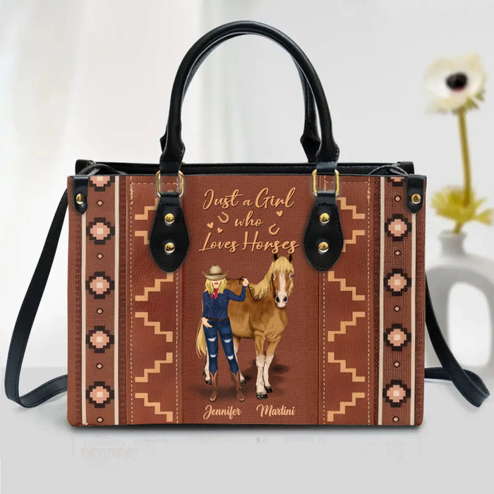 Personalized Horse Girl PU Leather Handbag With Long Straps - Gift Idea For Horse Lovers - Just A Girl Who Loves Horses