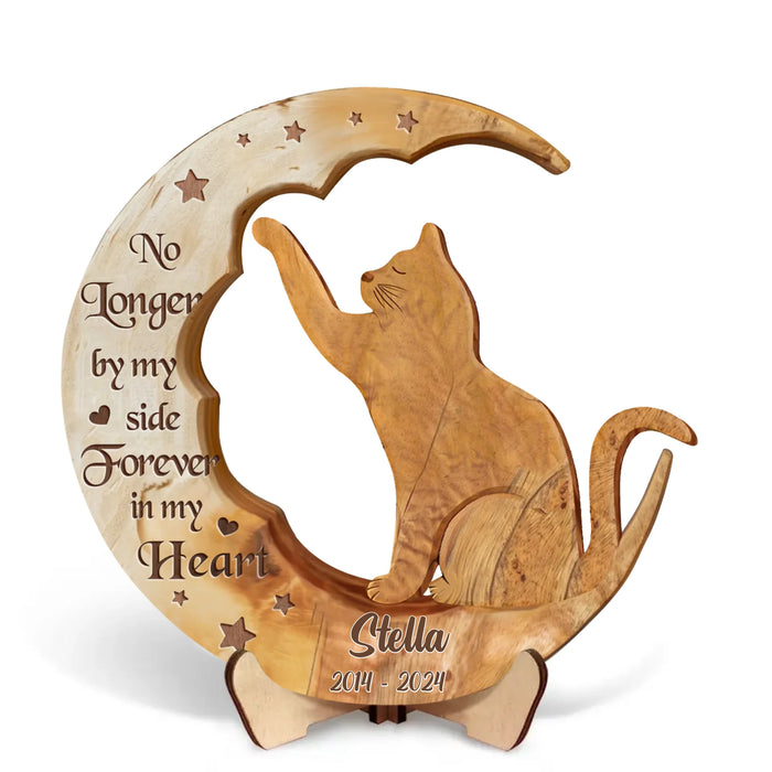 Personalized Memorial Wooden Art - Memorial Gift Idea For Cat Owner - No Longer By My Side Forever In My Heart