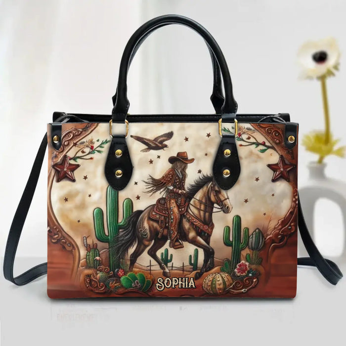 Personalized Western Girl PU Leather Handbag With Long Straps - Gift Idea For Girl/Horse Lover/Mother's Day - Custom Name