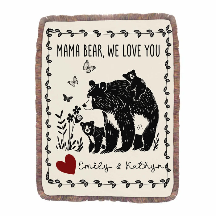 Personalized Mama Bear Fringer Blanket - Up to 7 Kids - Mother's Day Gift Idea For Grandma/Mom