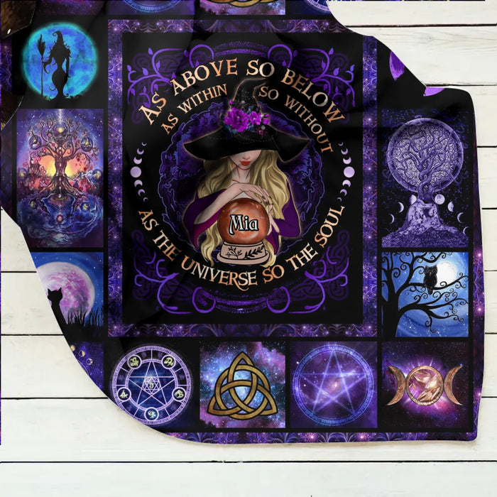 Personalized Witch Fleece Throw Blanket/Quilt- Halloween Gift Idea - As Above So Below As Within So Without As The Universe So The Soul