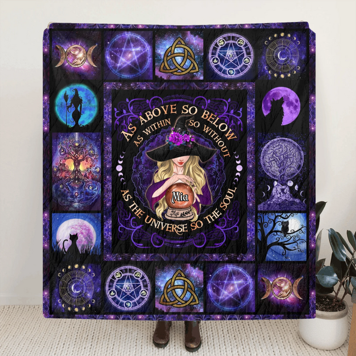 Personalized Witch Fleece Throw Blanket/Quilt- Halloween Gift Idea - As Above So Below As Within So Without As The Universe So The Soul