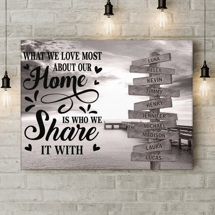 Personalized Family Canvas - Gift Idea For Family/Parents with up to 10 Members - What We Love Most About Our Home Is Who We Share It With