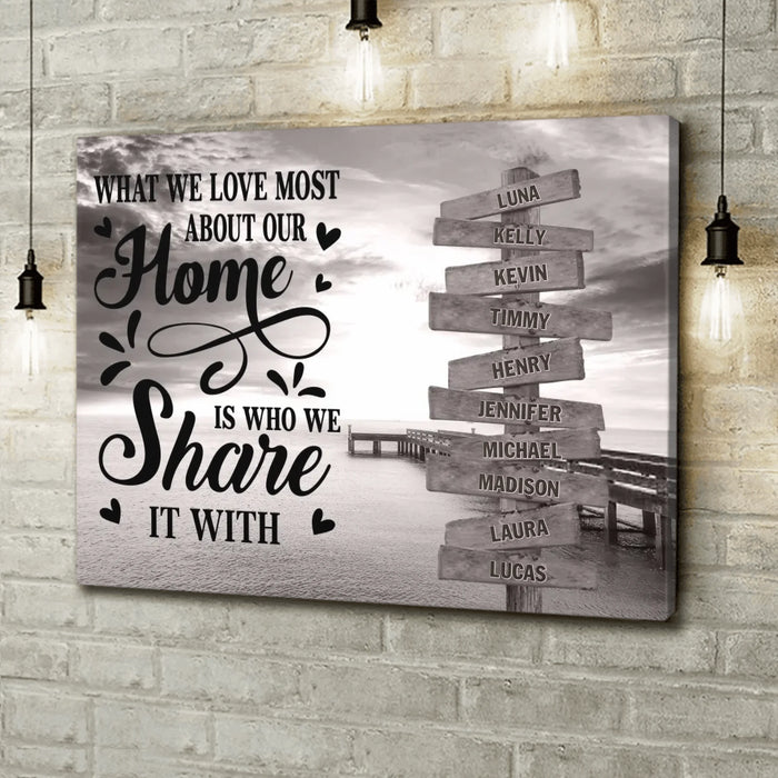 Personalized Family Canvas - Gift Idea For Family/Parents with up to 10 Members - What We Love Most About Our Home Is Who We Share It With