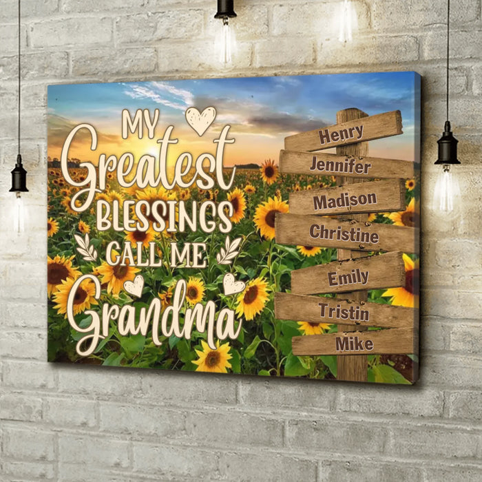 Custom Grandma & Grandkids Canvas - Gift Idea For Grandma/Grandkid - My Greatest Blessings Call Me Grandma