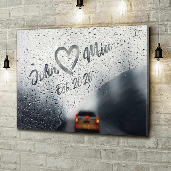 Personalized Couple Rainy Window Canvas - Anniverary Gift Idea For Couple - Custom Name And Year