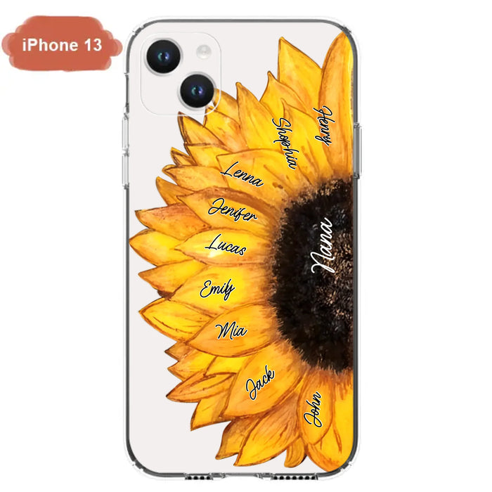 Custom Personalized Sunflower Grandma Phone Case -Upto 9 Kids - Mother's Day Gift Idea for Mom/Grandma