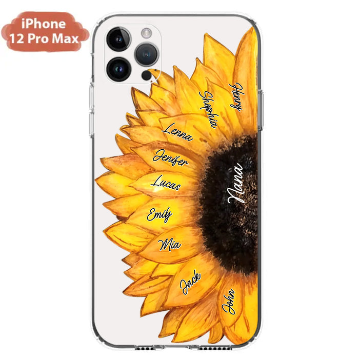 Custom Personalized Sunflower Grandma Phone Case -Upto 9 Kids - Mother's Day Gift Idea for Mom/Grandma