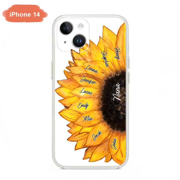 Custom Personalized Sunflower Grandma Phone Case -Upto 9 Kids - Mother's Day Gift Idea for Mom/Grandma