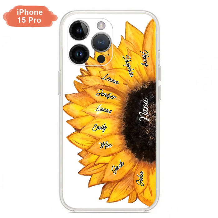 Custom Personalized Sunflower Grandma Phone Case -Upto 9 Kids - Mother's Day Gift Idea for Mom/Grandma