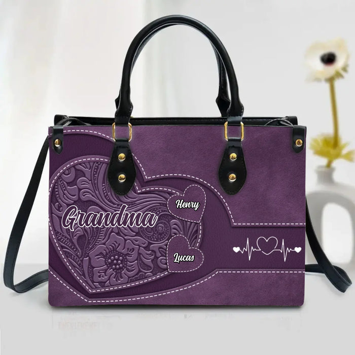 Personalized Mother PU Leather Handbag With Long Straps - Mother's Day Gift Idea For Grandma/Mom - Up to 7 Kids