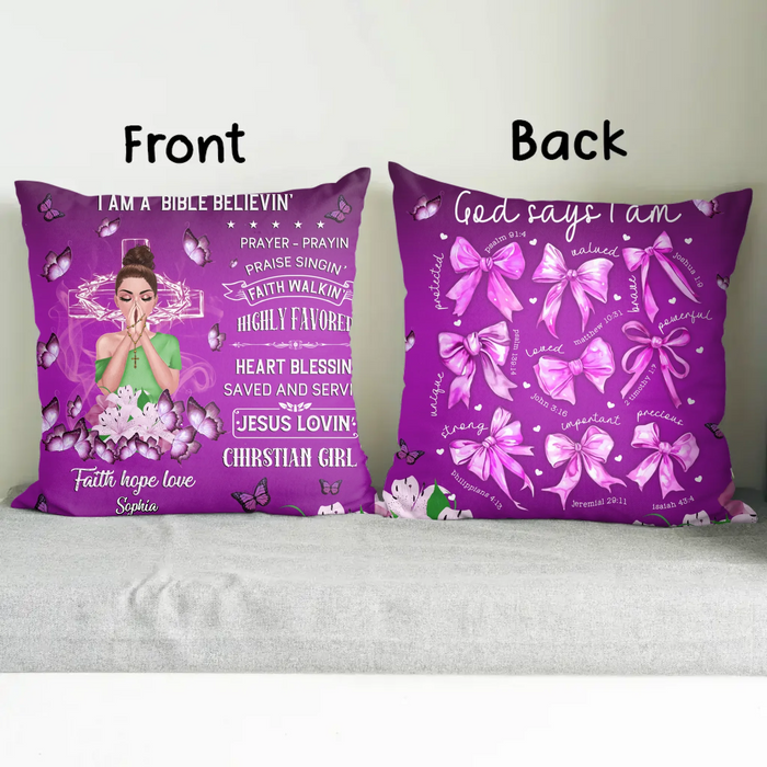 Personalized Bible Believin' Pillow Cover - Christian Jesus Gifts - God Says I Am