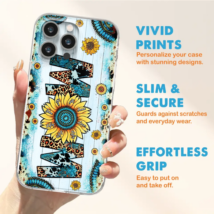 Custom Personalized Mom Sunflower Phone Case - Mother's Day Gift Idea - Upto 8 Kids - Case For iPhone/ Samsung