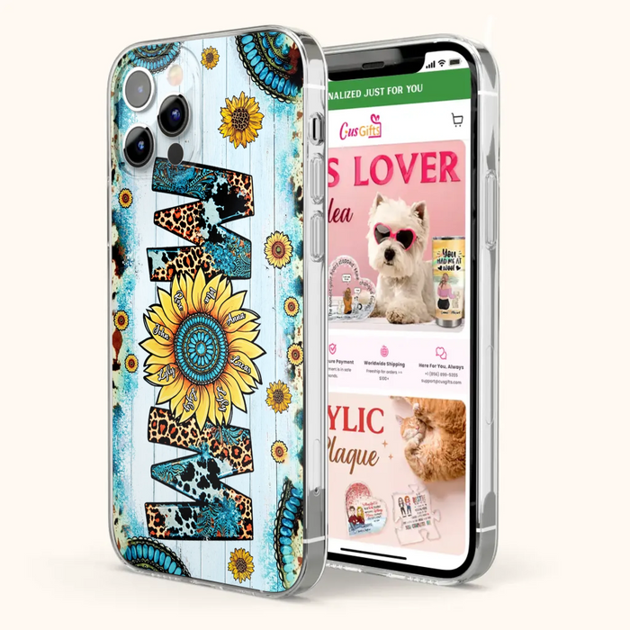 Custom Personalized Mom Sunflower Phone Case - Mother's Day Gift Idea - Upto 8 Kids - Case For iPhone/ Samsung