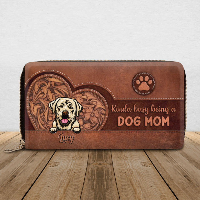 Personalized Pet Mom Long Wallet - Gift Idea For Dog/Cat Lover - Up to 4 Pets - Kinda Busy Being A Dog Mom