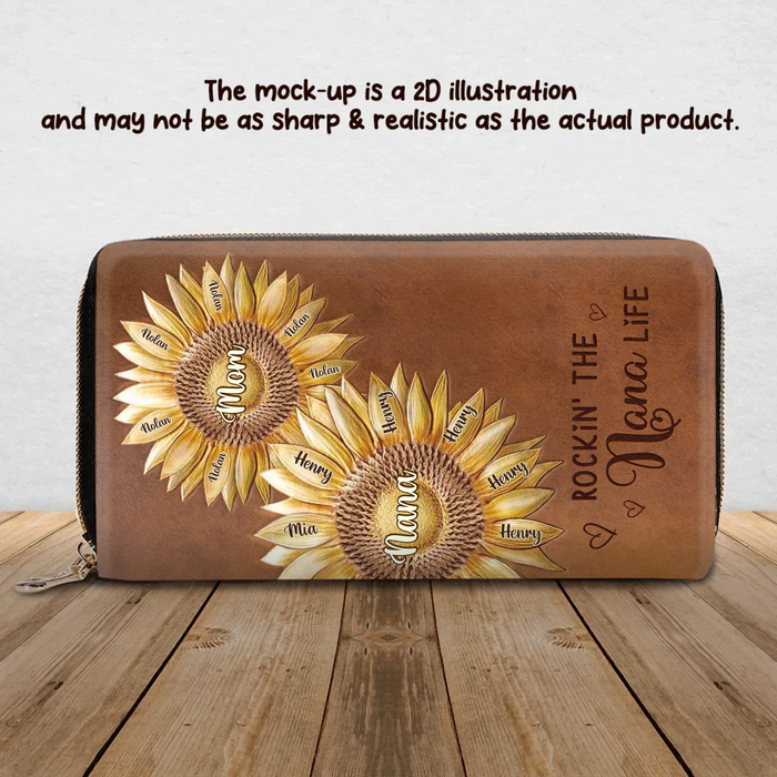 Personalized First Mom Now Grandma Sunflower Long Wallet - Best Mother's Day Gift Idea - Rockin's The Nana Life