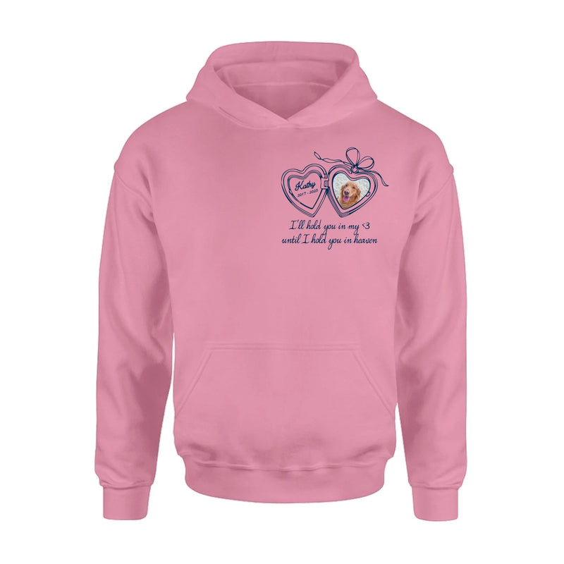 Personalized Memorial Pet Heart Locket T-Shirt/ Sweatshirt/ Hoodie - Gift Idea For Dog Lovers - I'll Hold You In My Heart