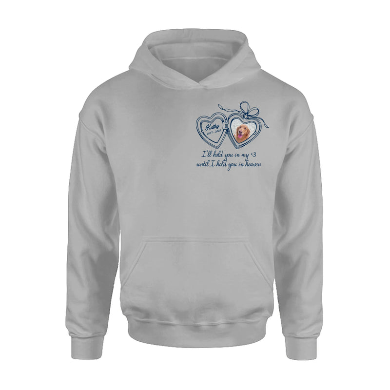 Personalized Memorial Pet Heart Locket T-Shirt/ Sweatshirt/ Hoodie - Gift Idea For Dog Lovers - I'll Hold You In My Heart