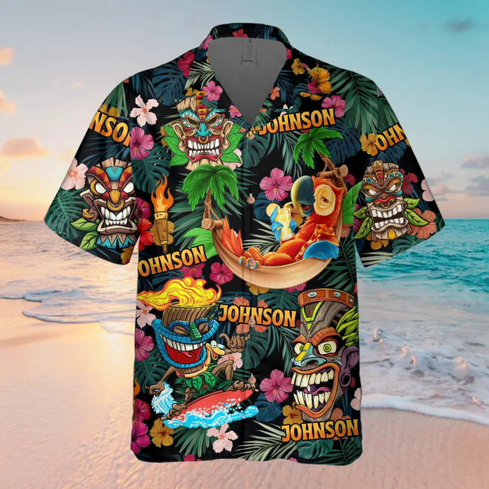 Personalized Hawaiian Shirt - Custom Tiki Tropical Design With Name - Beach Party Aloha Shirt for Men and Women