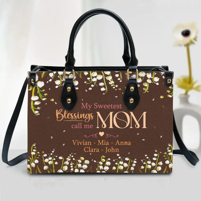 Personalized Mom PU Leather Handbag With Long Straps - Mother's Day Gift To Mom/ Grandma From Kids