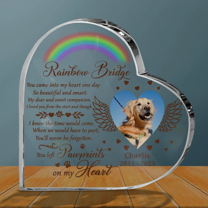 Custom Dog Photo Crystal Heart - Memorial Gift Idea For Dog Lover - You Left Pawprints On My Heart