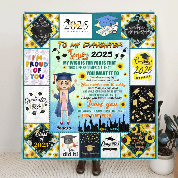 Personalized Chibi Girl Graduation Blanket - Gift Idea For Graduation/Daughter - I Hope That You Know Somebody Loves You