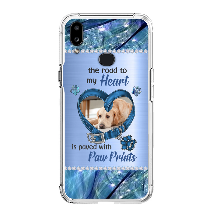 Custom Personalized Memorial Dog Collar Phone Case - Upload Photo - Memorial Gift Idea For Dog Owner - The Road To My Heart Is Paved With Paw Prints - Case for iPhone/ Samsung