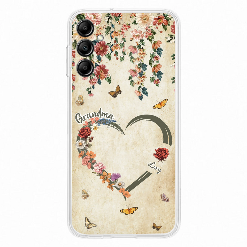 Custom Personalized Floral Heart Grandma Mom Vintage Birth Month Flower Phone Case - Up to 10 Kids - Mother's Day Gift Idea for Mom/Grandma - Case For iPhone/ Samsung