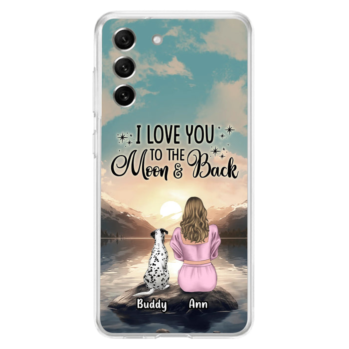 Custom Personalized Dog Mom Phone Case - Upto 6 Dogs - Gift Idea for Dog Lovers - I Love You To The Moon & Back - Case for iPhone/Samsung