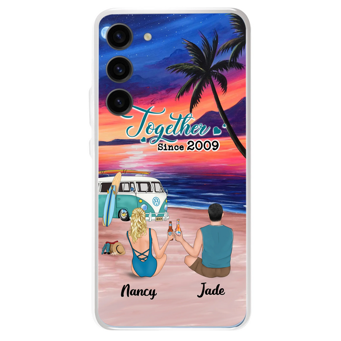 Personalized Beach Camping Phone Case - Gifts For Camping/Dog/Cat Lover With Up to 3 Kids And 3 Pets - This Is Our Happy Place - Case For iPhone And Samsung