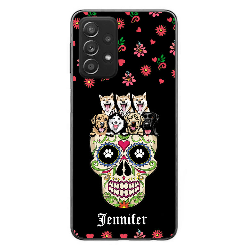 Custom Personalized Sugar Skull Pets Phone Case - Gift for Dog/Cat Lovers - Up to 7 Pets