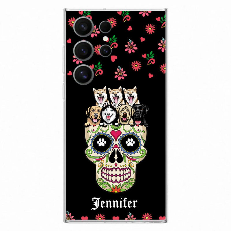 Custom Personalized Sugar Skull Pets Phone Case - Gift for Dog/Cat Lovers - Up to 7 Pets
