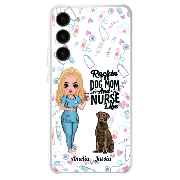 Custom Personalized Nurse Dog Mom Phone Case - Upto 5 Dogs - Gift Idea For Dog Lover - Rockin' The Dog Mom And Nurse Life - Case For iPhone And Samsung