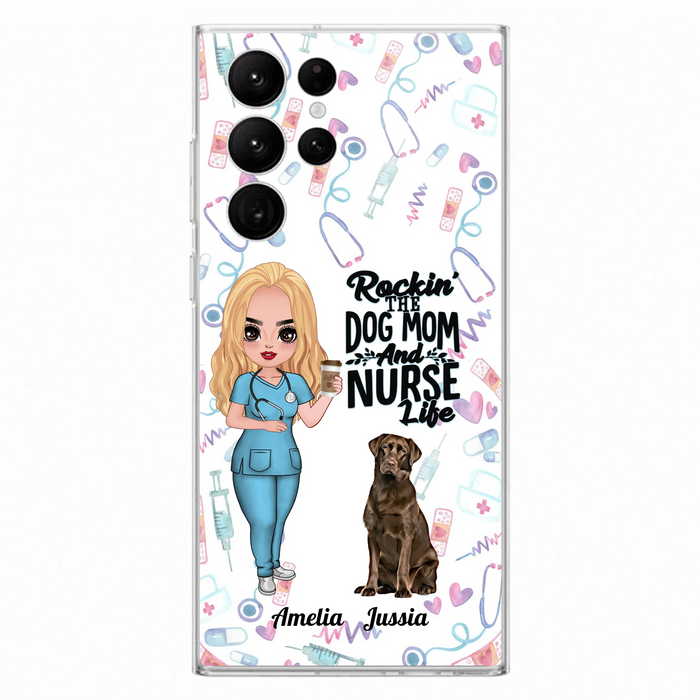 Custom Personalized Nurse Dog Mom Phone Case - Upto 5 Dogs - Gift Idea For Dog Lover - Rockin' The Dog Mom And Nurse Life - Case For iPhone And Samsung